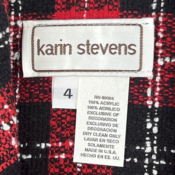 VTG Karen Steven Women 4 Skirt Suit Red Plaid Jacket Black Pleated Skirt 90s USA - Picture 5 of 14